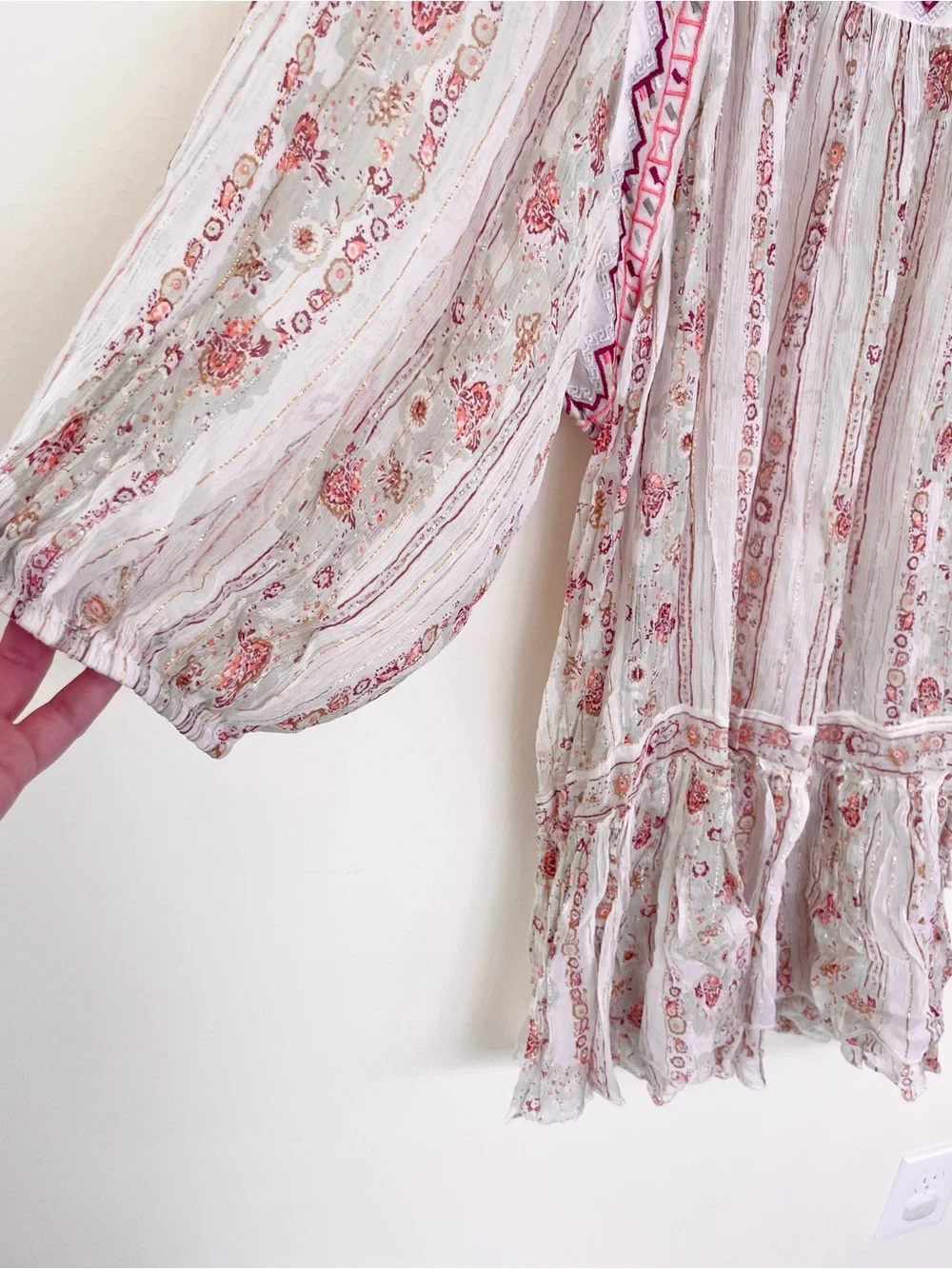 Free People Dance Magic Tunic in Ivory Combo XL Extra Large Sheer Embroidered